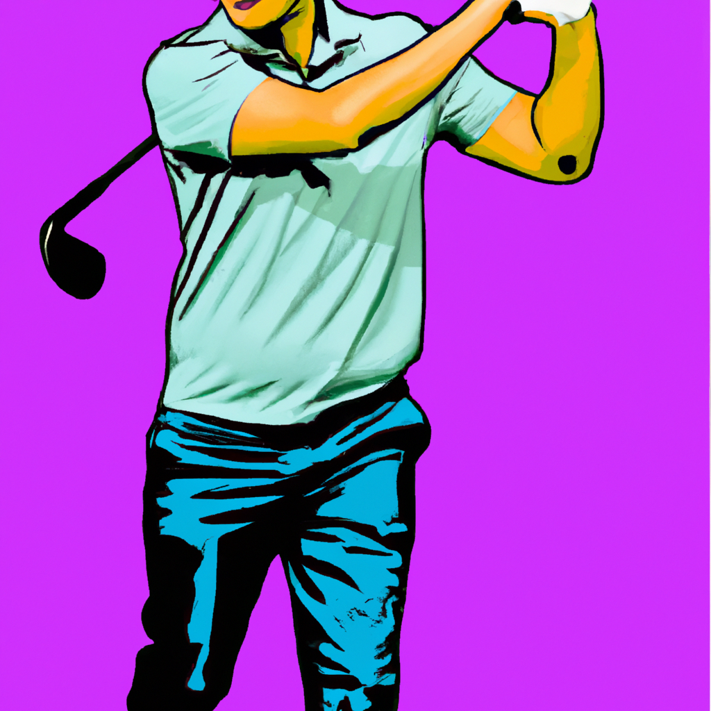 A pop art style of a 21 year old man playing golf