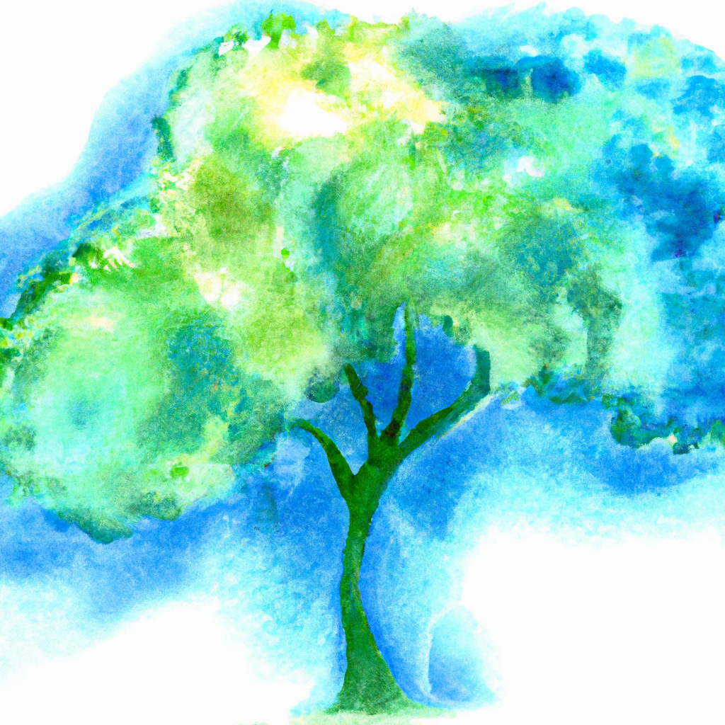 beautiful green tree, Watercolor