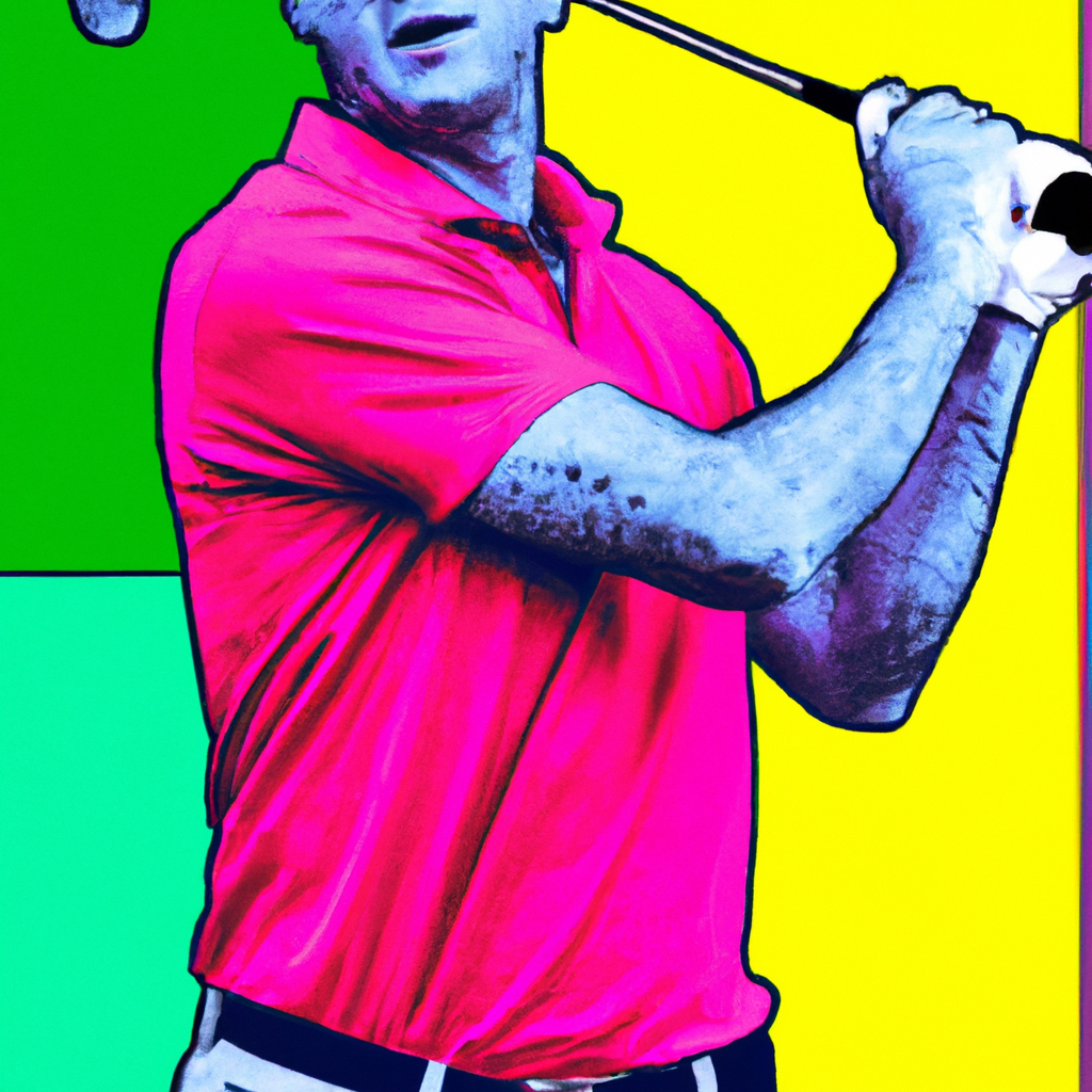 A pop art style of a 21 year old man playing golf